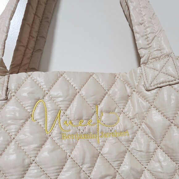 Puffy Quilted Nylon Tote - Cream and Gold - Picture 4 of 5